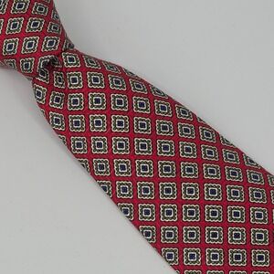 Brooks Brothers Makers Geometric Medallion Silk Tie Men 3.75" Red Italian Fabric